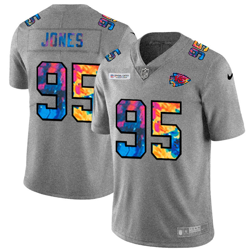 NFL Kansas City Chiefs #95 Chris Jones Men Nike MultiColor 2020  Crucial Catch  Jersey Grey->kansas city chiefs->NFL Jersey